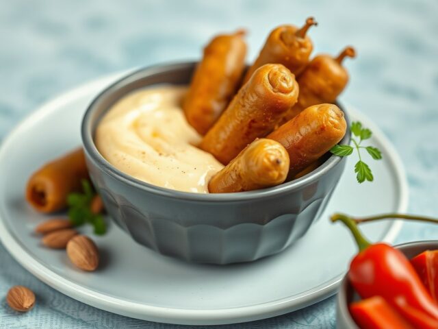 Chipolata’s met paprikadip — AI-gegenereerde illustratie