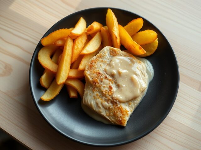Chips met vis en gemberroom