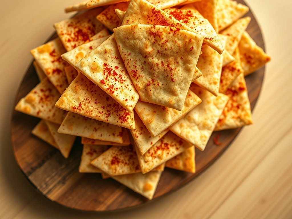 Chips van pitabroodjes (pittig), AI-gegenereerde illustratie
