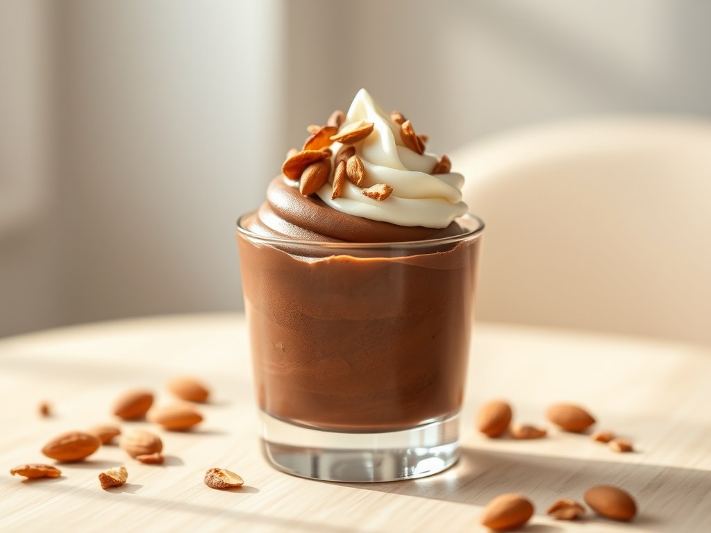 Chocolade- amaretto mousse, AI-gegenereerde illustratie