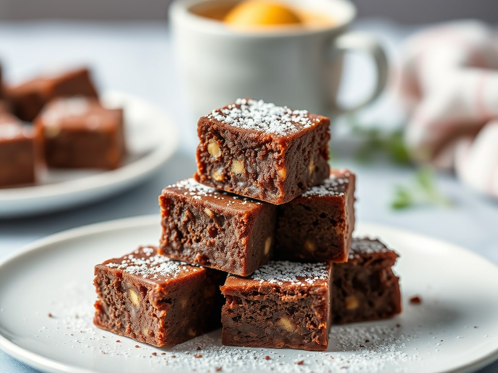 Chocolade-cakeblokjes, AI-gegenereerde illustratie