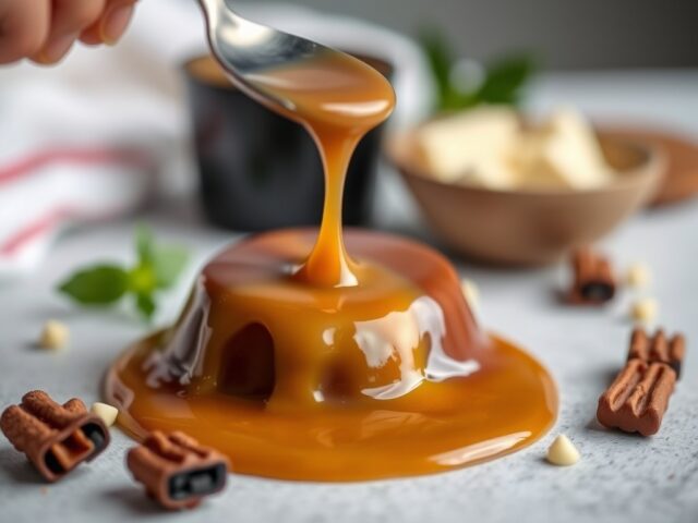 Chocolade-karamelsaus — AI-gegenereerde illustratie