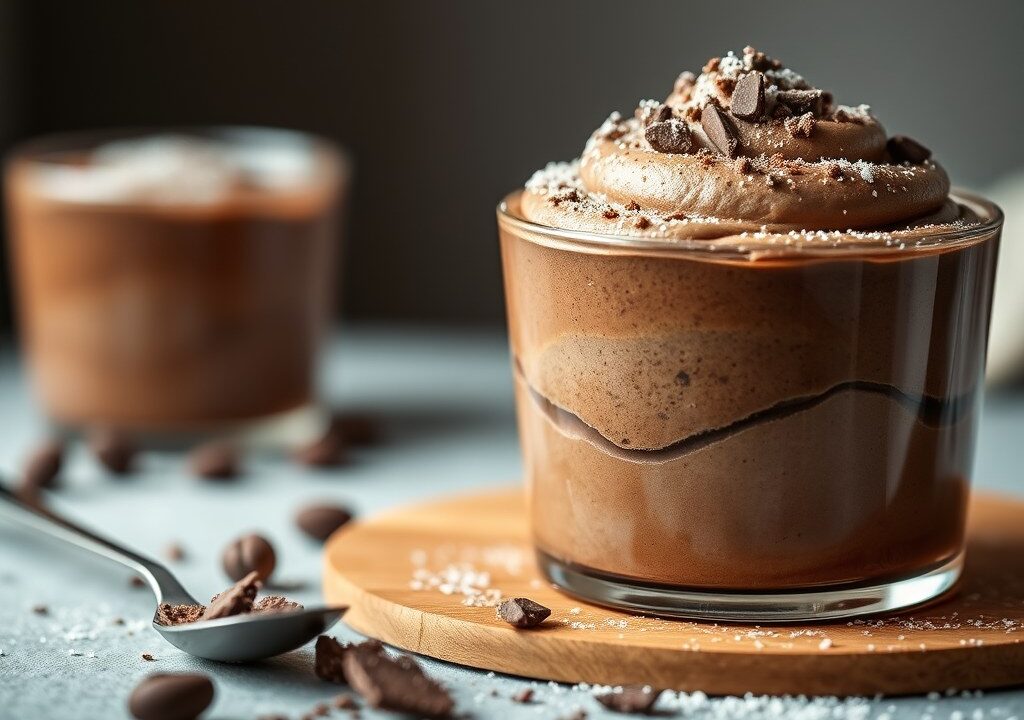 Chocolade-koffiemousse, AI-gegenereerde illustratie