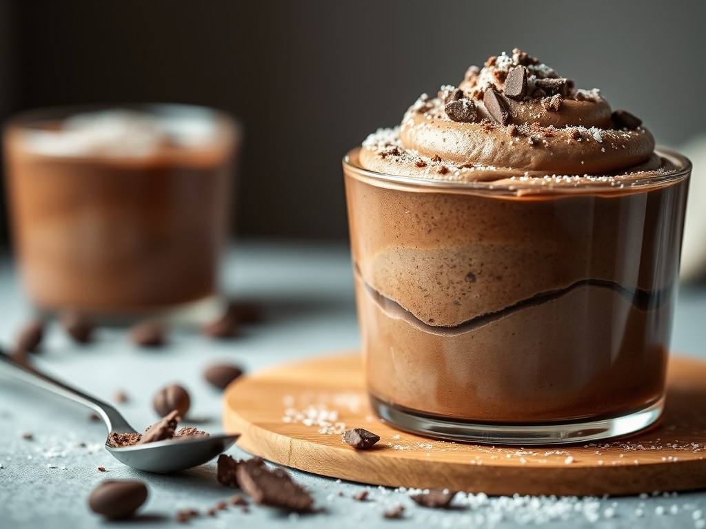 Chocolade-koffiemousse, AI-gegenereerde illustratie