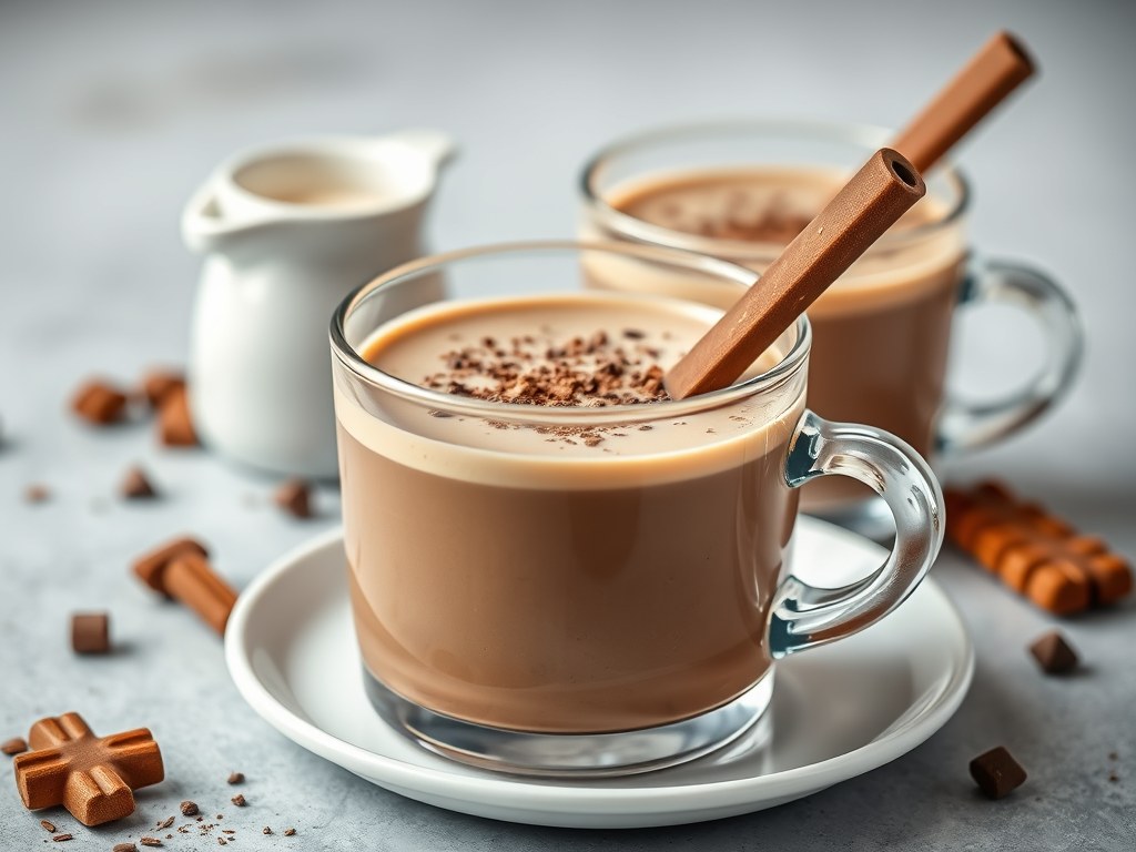 Chocolade melk en noedelsoep, AI-gegenereerde illustratie