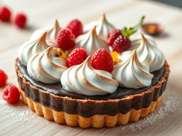 Chocolade meringuetaart met frambozen