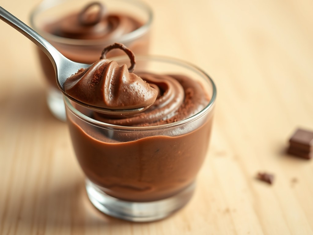 Chocolade mousse zonder eidooiers, AI-gegenereerde illustratie