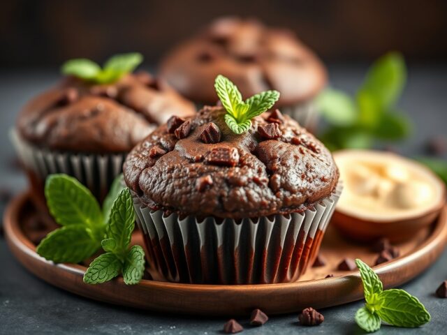 Chocolade muffins met muntcrème — AI-gegenereerde illustratie