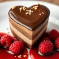 Chocolade-notenparfaithartjes met warme frambozens