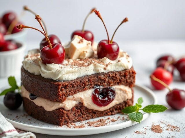 Chocolade-roomtaart met kersen
