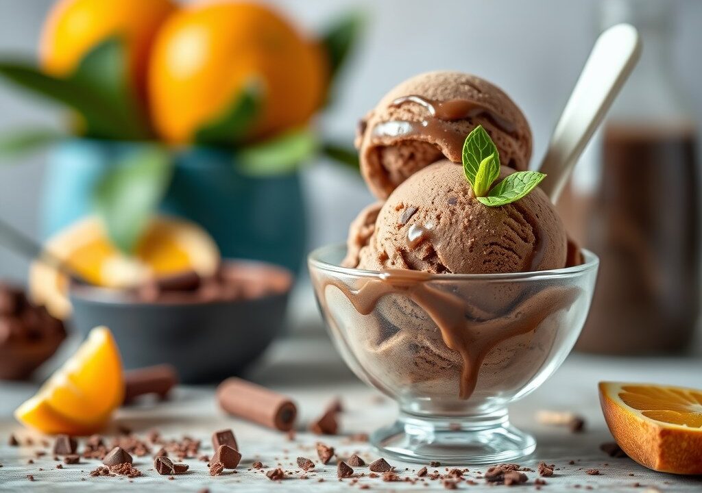 Chocolade-sinaasappelijs, AI-gegenereerde illustratie