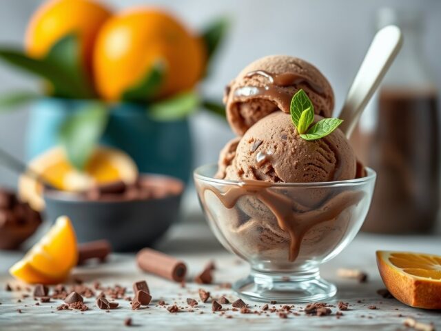 Chocolade-sinaasappelijs — AI-gegenereerde illustratie