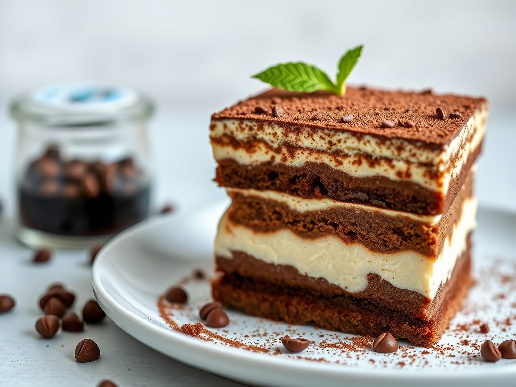 Chocolade tiramisu, AI-gegenereerde illustratie