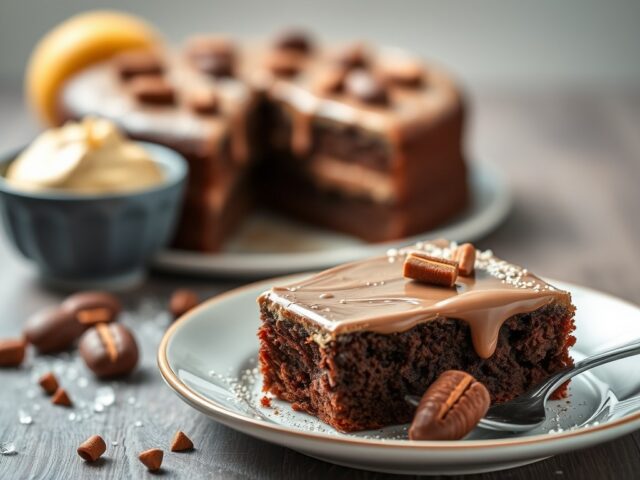 Chocoladecake met kersen en Baileys — AI-gegenereerde illustratie