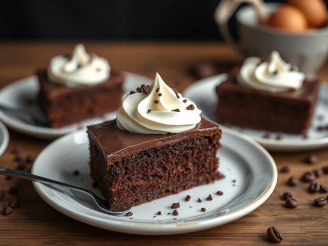 Chocoladecake met slagroom quenelles