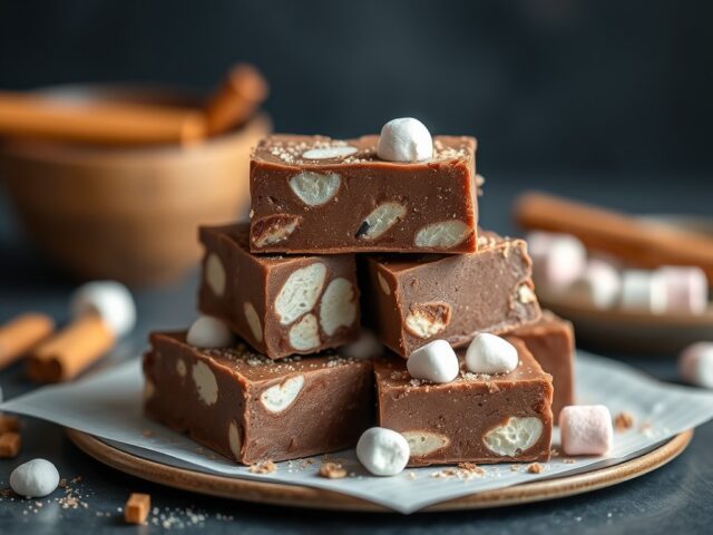 Chocoladefudge met speculaas en marshmallows — AI-gegenereerde illustratie