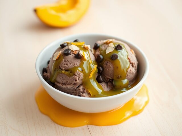 Chocoladeijs met verse mangosaus