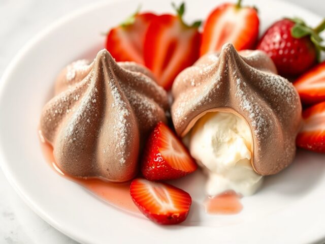 Chocolademeringues met aardbeien