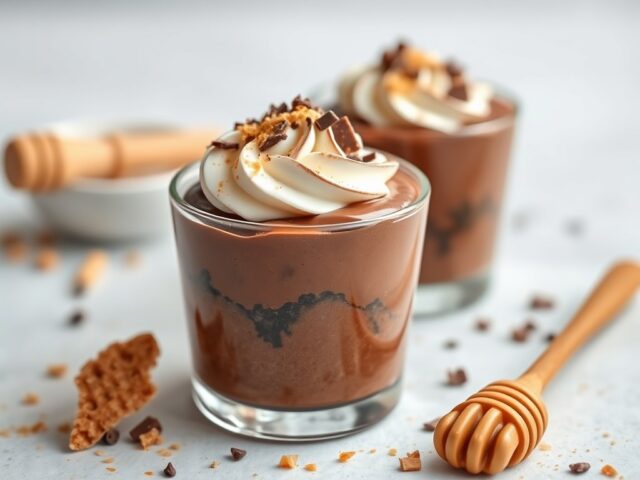 Chocolademousse met nougatine en honing