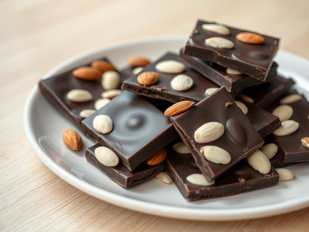 Chocoladeplak met amandelen, AI-gegenereerde illustratie