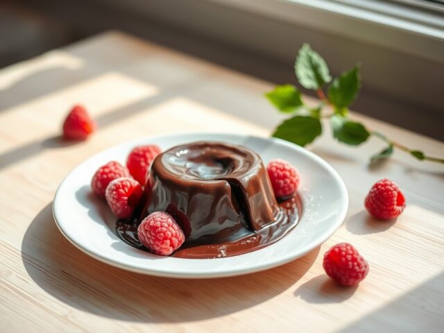 Chocoladepuddinkje met frambozen