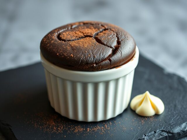 Chocoladesoufflé met amandelroom