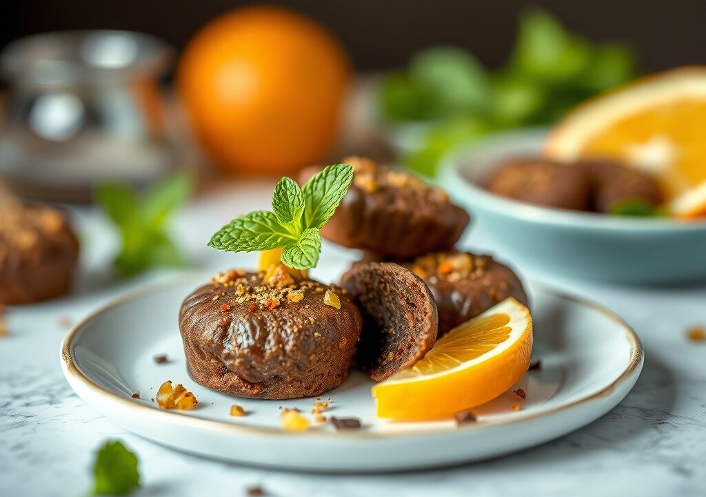 Chocoladestaafjes met munt en sinaasappel, AI-gegenereerde illustratie