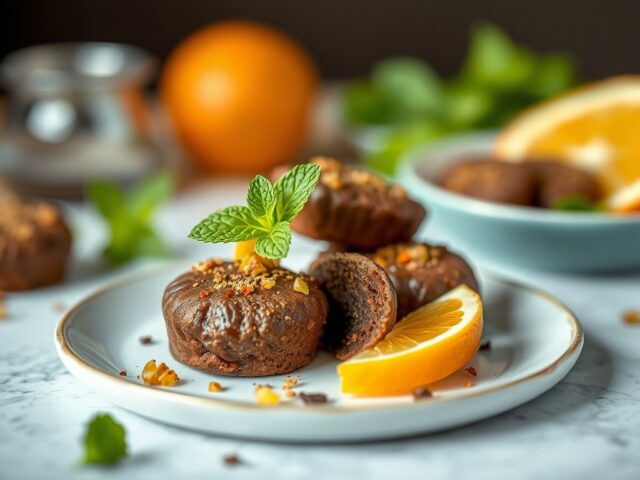 Chocoladestaafjes met munt en sinaasappel — AI-gegenereerde illustratie