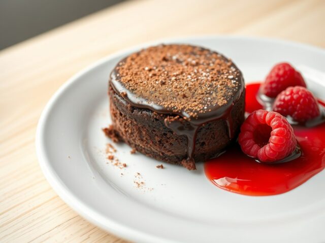 Chocoladetaartje met frambozencoulis