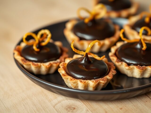 Chocoladetaartjes met gekonfijt witlof en sinaasap
