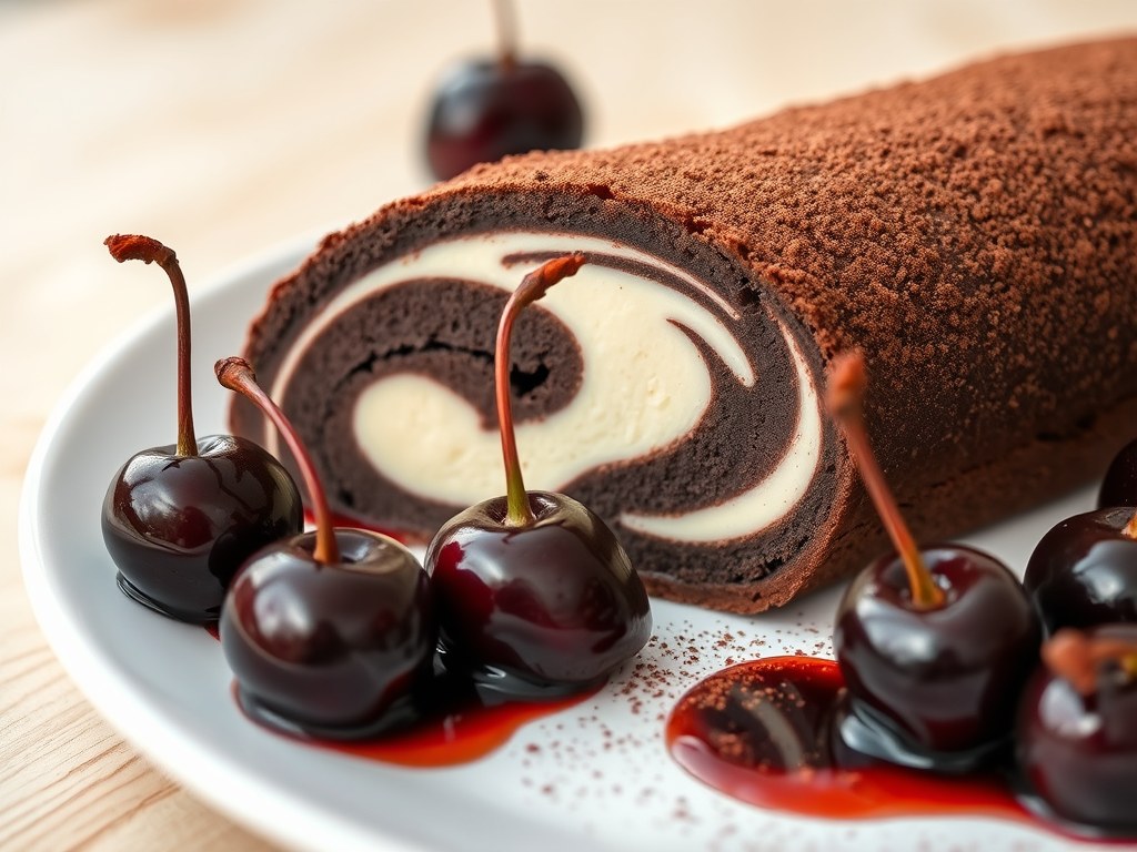 Chocoladeterrine met cognackersen, AI-gegenereerde illustratie