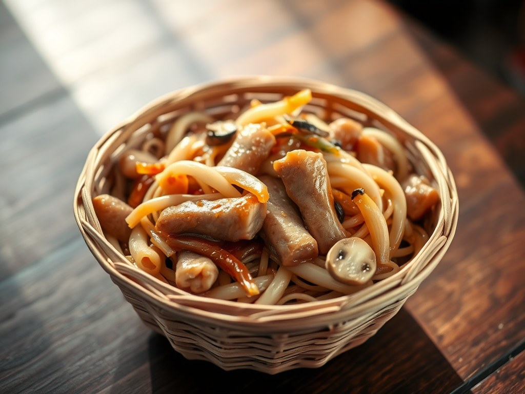 Chop Suey in bamboe, AI-gegenereerde illustratie