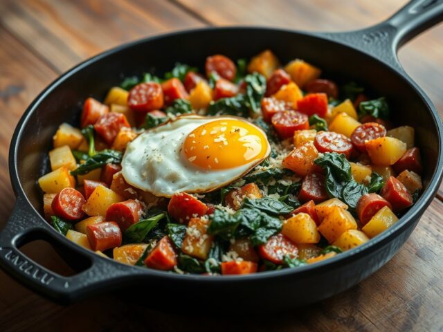 Chorizo met roerbakaardappeltjes en spinazie