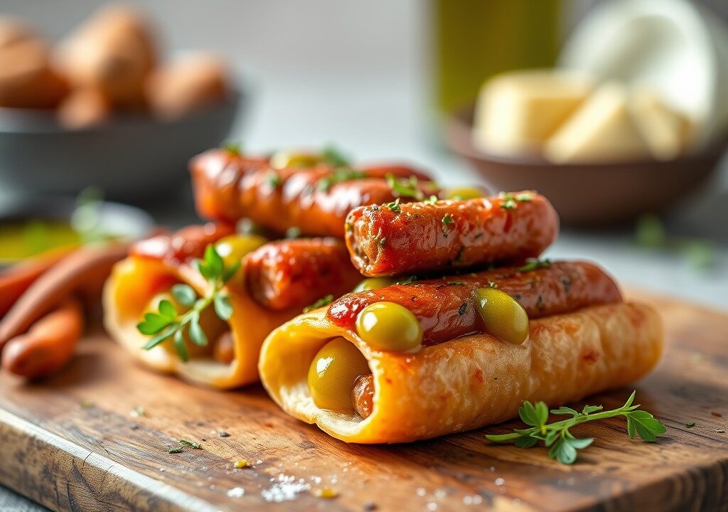 Chorizocanapé (Banderillas de chorizo), AI-gegenereerde illustratie