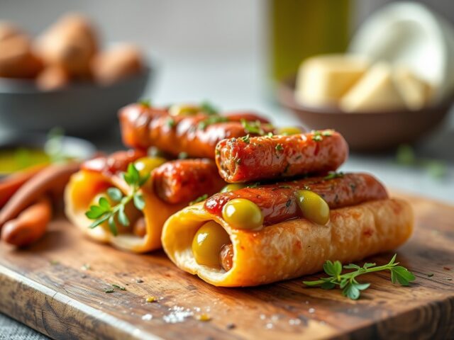 Chorizocanapé (Banderillas de chorizo) — AI-gegenereerde illustratie
