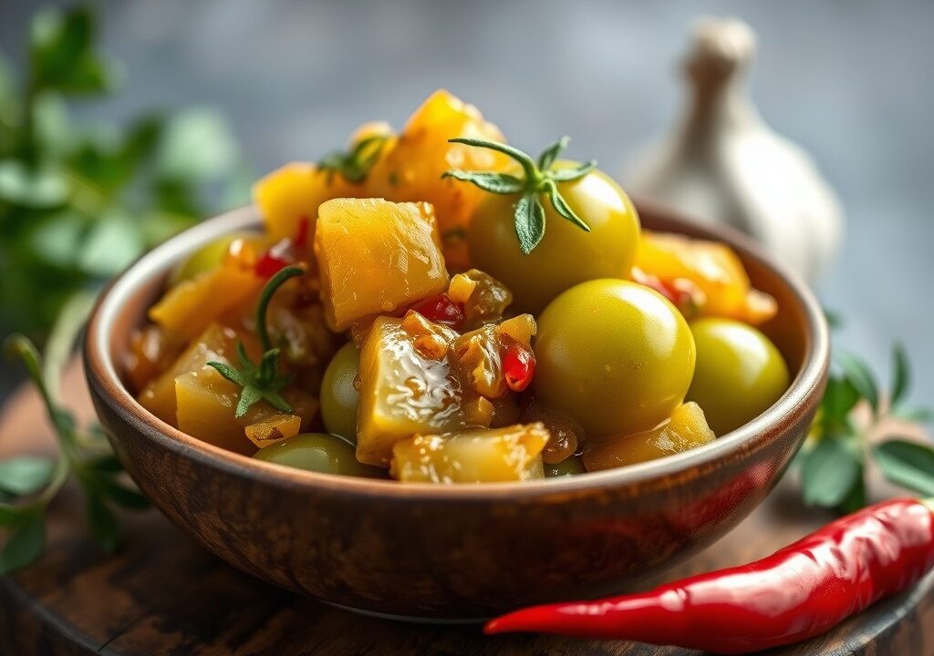 Chutney van groene tomaten, AI-gegenereerde illustratie