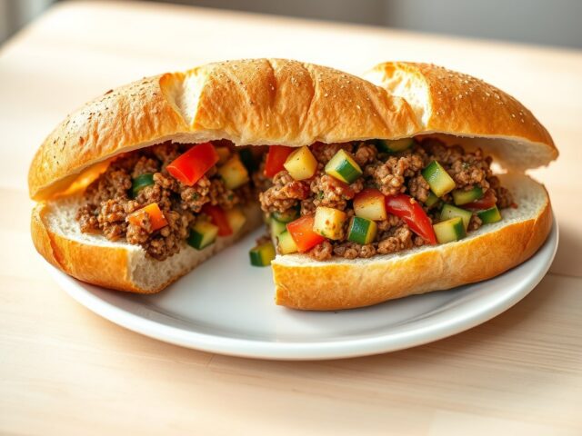 Ciabatta met gehakt en groenten