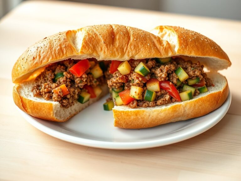 Ciabatta met gehakt en groenten
