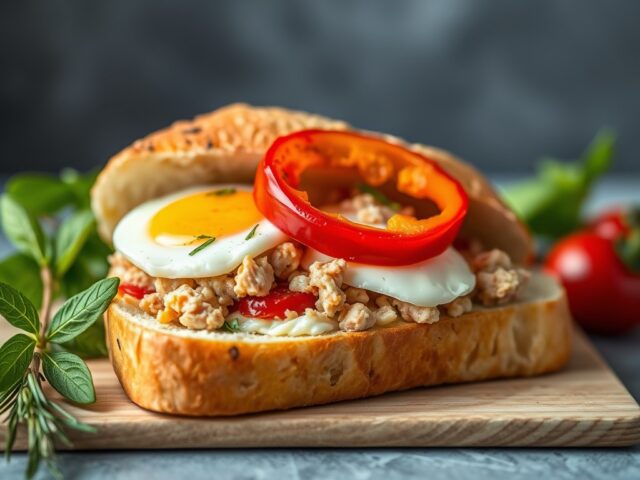 Ciabatta met tonijn, ei en paprika — AI-gegenereerde illustratie