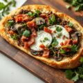 Ciabatta-pizza met duxelles, brie en pancetta