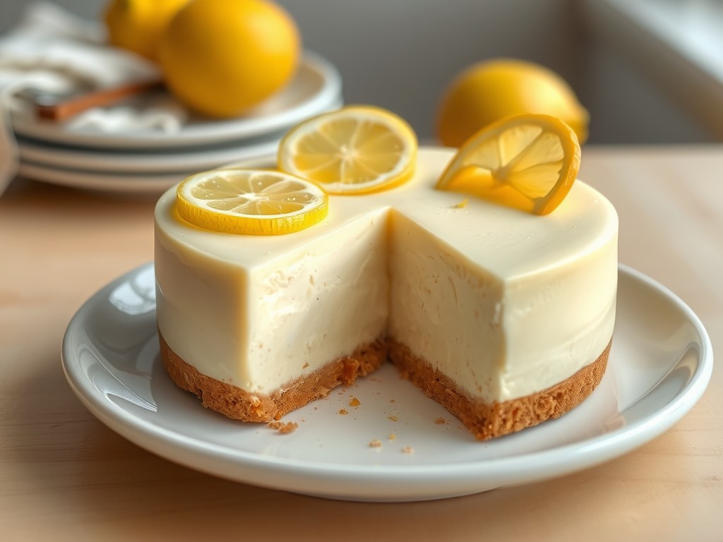 Citroen cheesecake, AI-gegenereerde illustratie