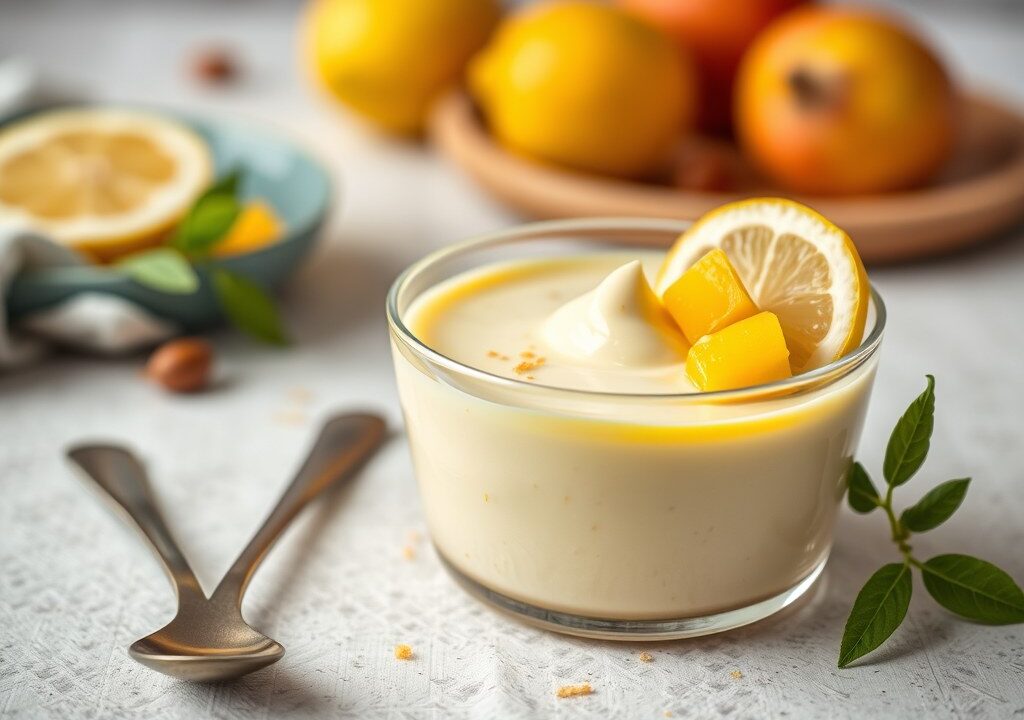Citroencrème met mango, AI-gegenereerde illustratie