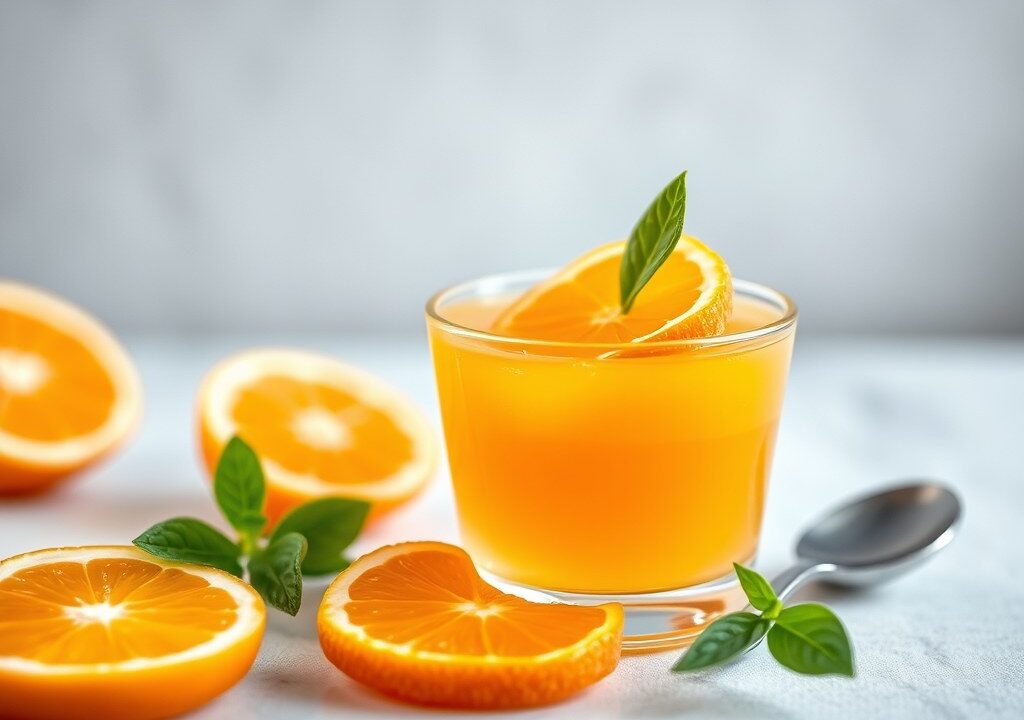 Citrus-Meloen Gelatine Pudding, AI-gegenereerde illustratie