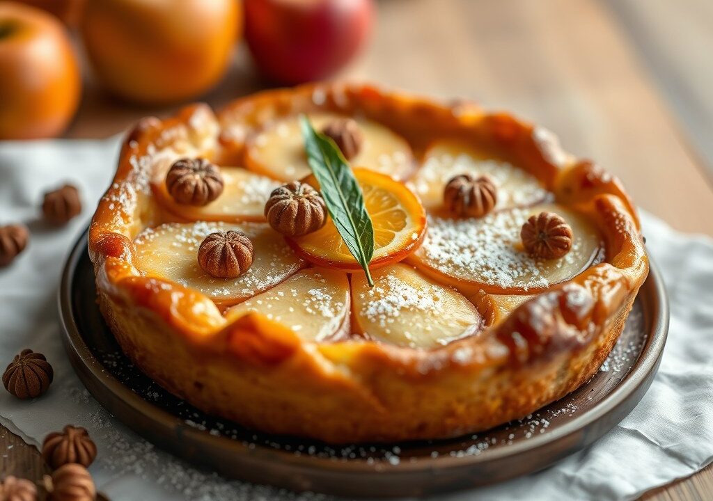 Clafoutis met appeltjes en speculaas, AI-gegenereerde illustratie