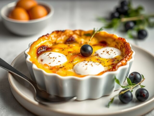 Clafoutis met geitenkaas en kruiden — AI-gegenereerde illustratie