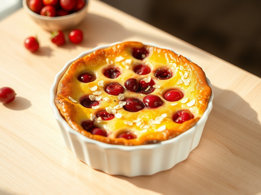 Clafoutis met rood fruit, AI-gegenereerde illustratie