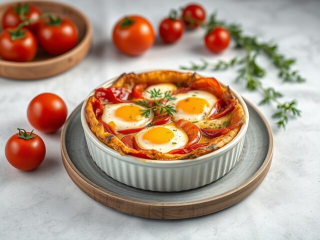 Clafoutis van tomaten met hesp — AI-gegenereerde illustratie
