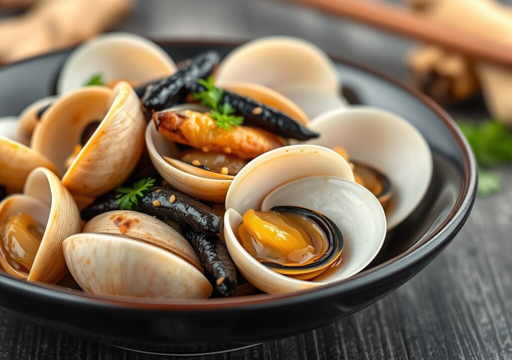 Clams met gember, knoflook en zwarte bonen, AI-gegenereerde illustratie