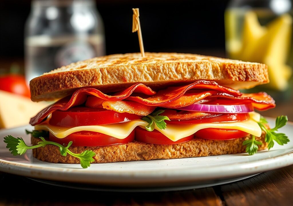 Club sandwich, AI-gegenereerde illustratie