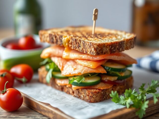 Clubsandwich met zalm en kruidenroomkaas